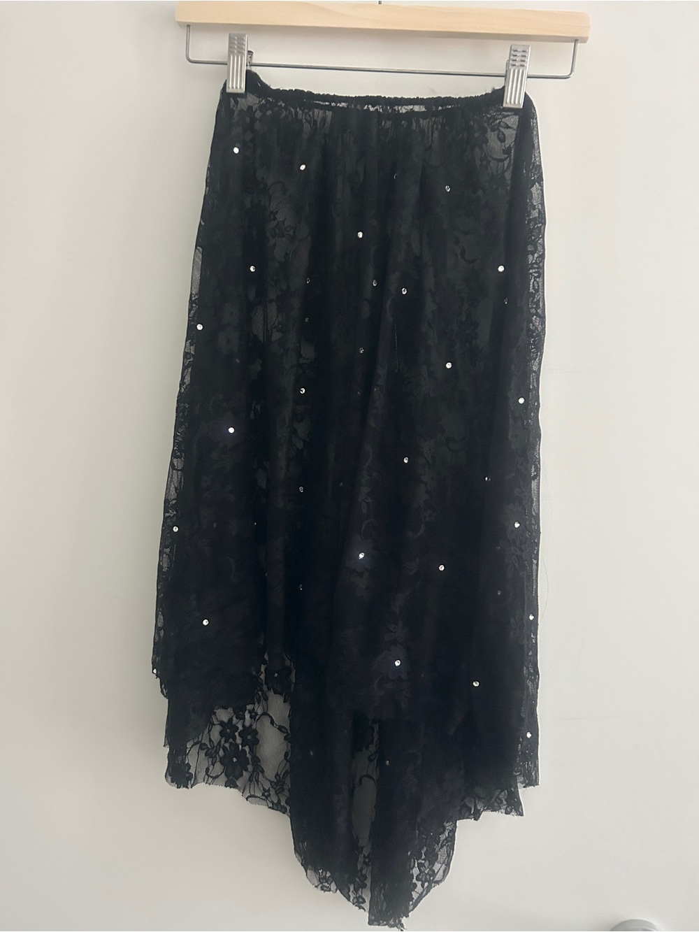 Black Lace Midi Skirt with Sequin Embellishment